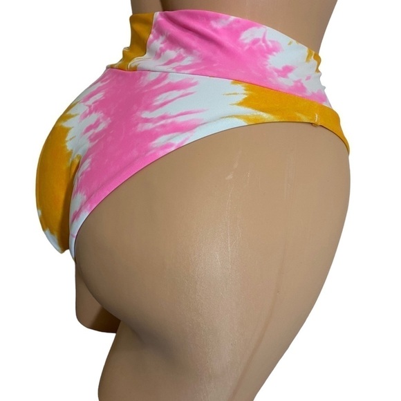 NWT AERIE HIGH RISE SWIM Bikini BOTTOMS WHITE PINK ORANGE Women's XS Tie Dye New - Picture 4 of 7